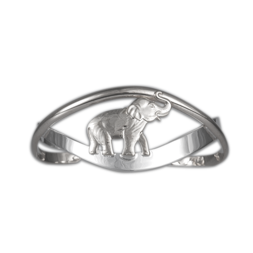 Elephant on Crossed Band Bracelet in Sterling
