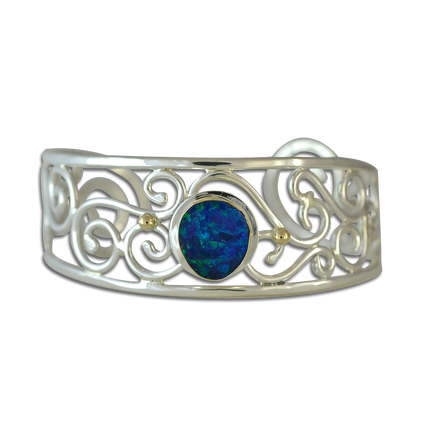 Swirls Bracelet in Sterling/14K/ and Opal Doublet