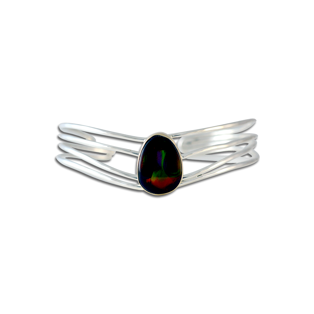 Fire Agate Bracelet - Sterling Wires + 14K bezel