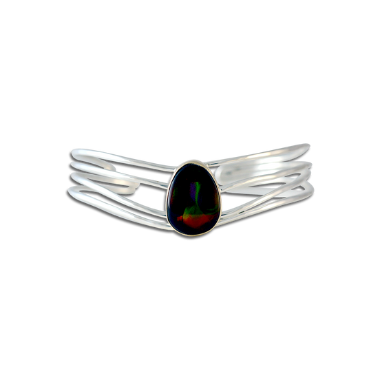 Fire Agate Bracelet - Sterling Wires + 14K bezel