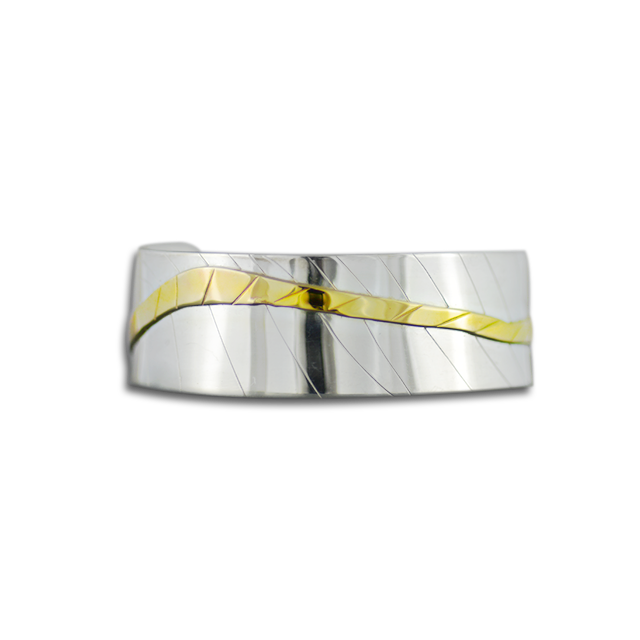 Abstract Bracelet with 14k Hammered Wire on a Sterling Band