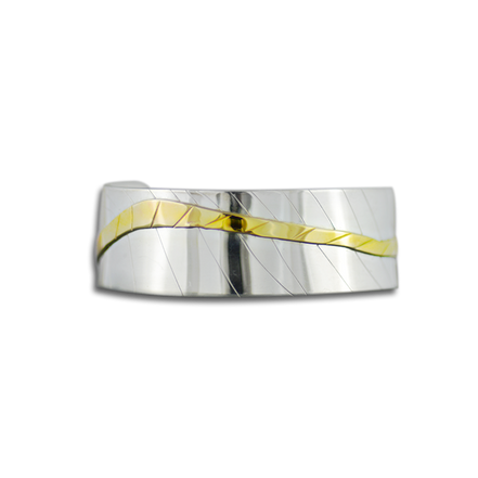 Abstract Bracelet with 14k Hammered Wire on a Sterling Band
