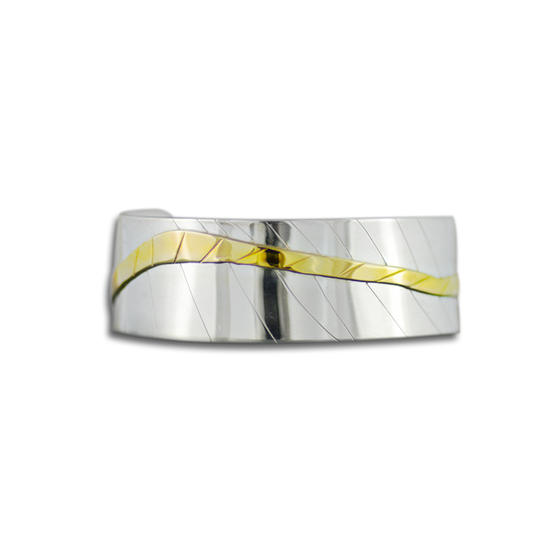Abstract Bracelet with 14k Hammered Wire on a Sterling Band