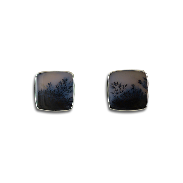 Moss Agate Posted Earrings in Sterling