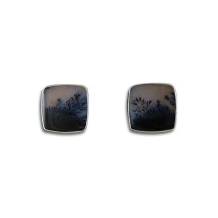 Moss Agate Posted Earrings in Sterling