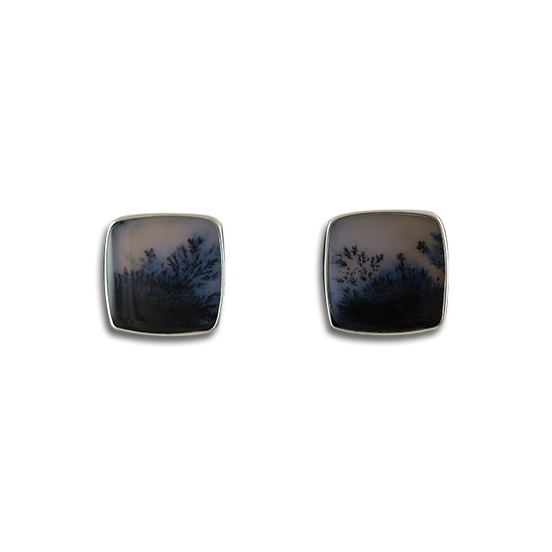 Moss Agate Posted Earrings in Sterling