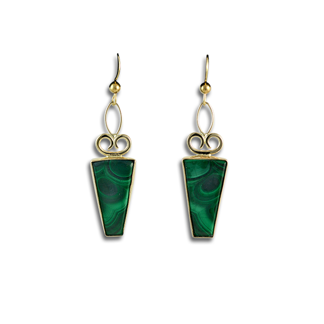 Malachite Earrings in 14K