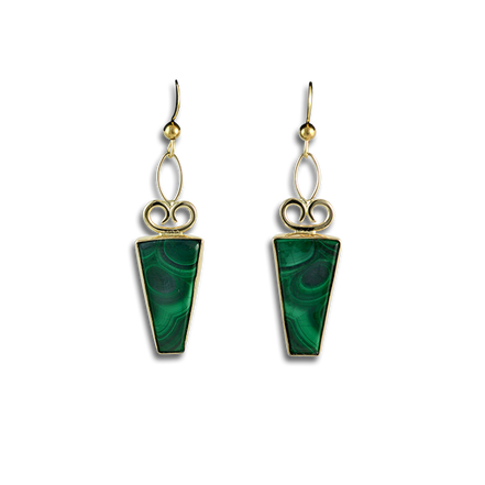 Malachite Earrings in 14K