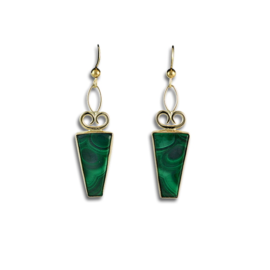 Malachite Earrings in 14K