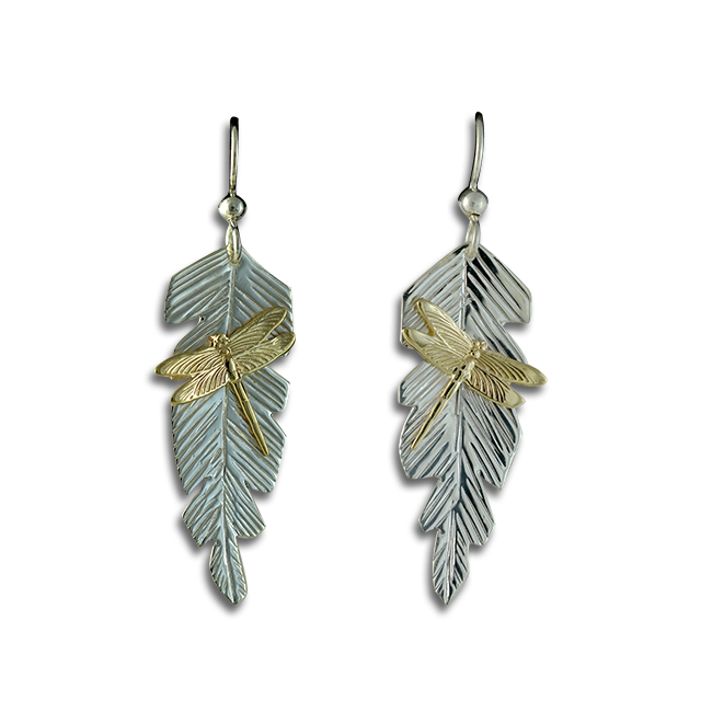 Original Earrings: Dragonflies on Banana Leaf - SS/14K