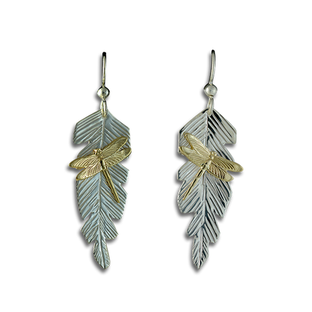 Original Earrings: Dragonflies on Banana Leaf - SS/14K