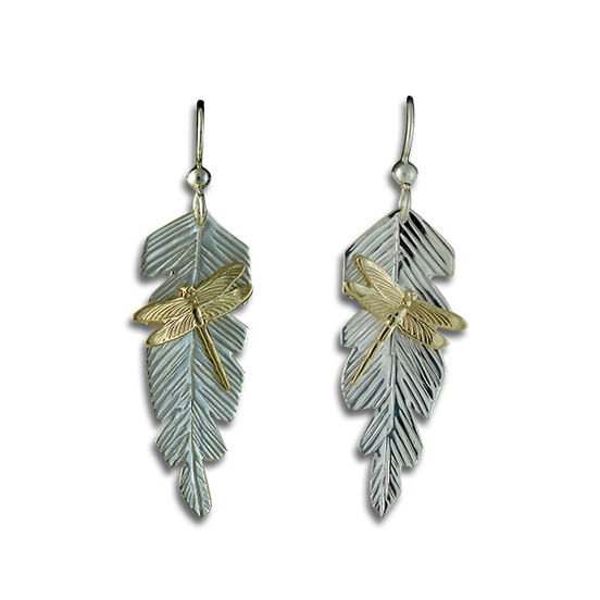 Original Earrings: Dragonflies on Banana Leaf - SS/14K