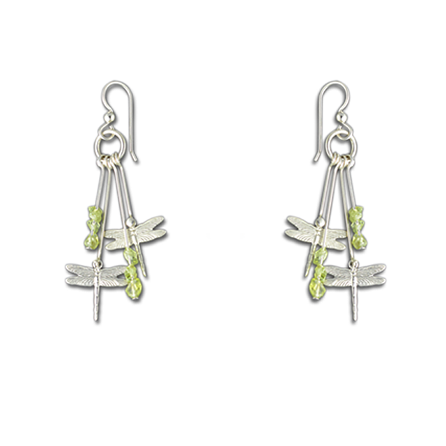2 Dragonfly Dangles w/ Peridot - Sterling