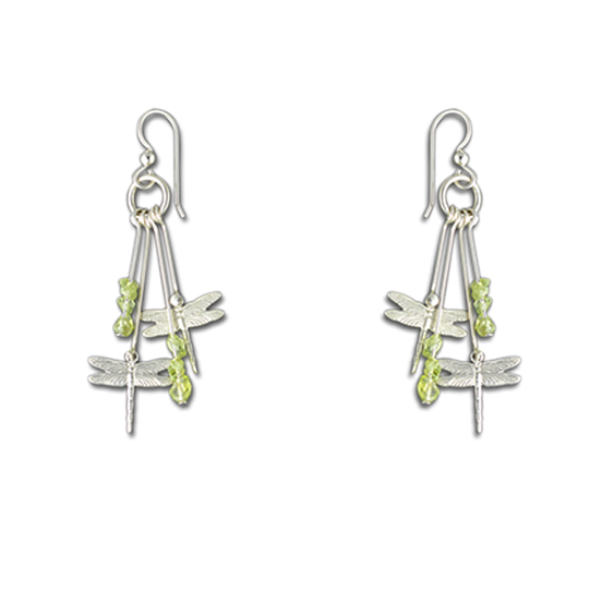 2 Dragonfly Dangles w/ Peridot - Sterling
