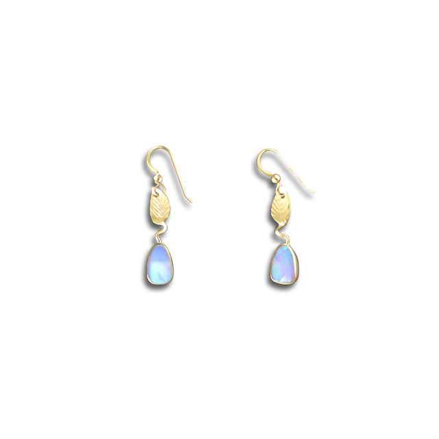 Opal Doublet + Leaves Earrings in 14K