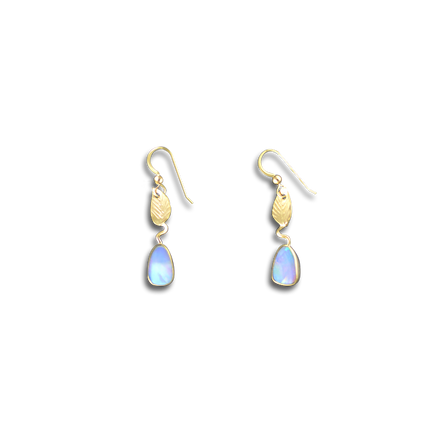 Opal Doublet + Leaves Earrings in 14K