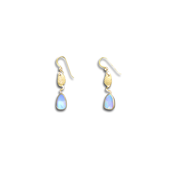 Opal Doublet + Leaves Earrings in 14K