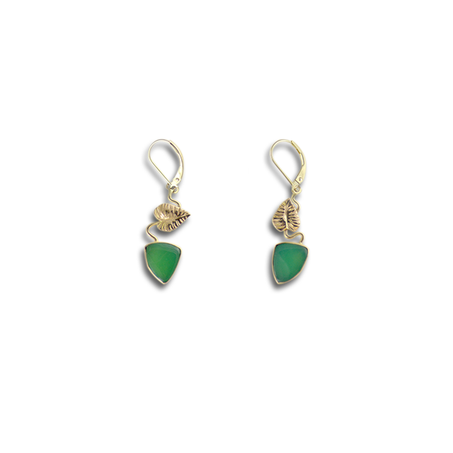 Chrysoprase Leaf Earrings - 14K