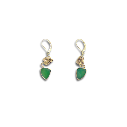Chrysoprase Leaf Earrings - 14K