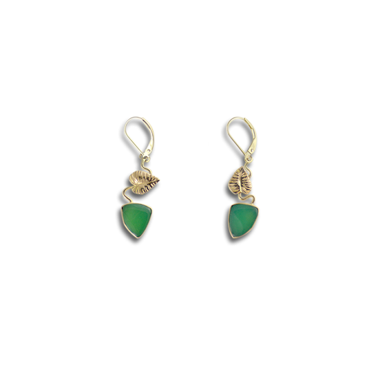 Chrysoprase Leaf Earrings - 14K