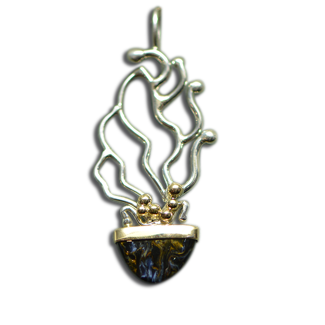 Pietersite Necklace: SS/14K bezel + beads