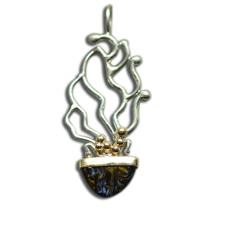 Pietersite Necklace: SS/14K bezel + beads