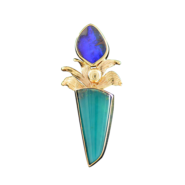 Original Necklace - 14K/SS - Chrysocolla/Boulder Opal