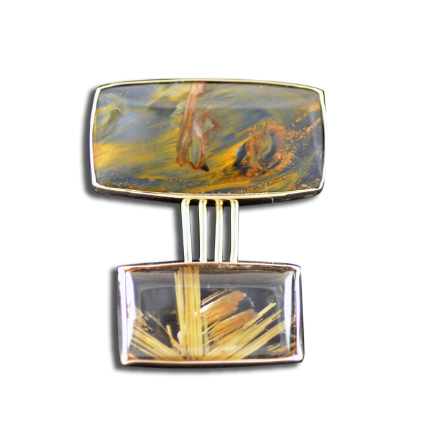 Pietersite & Rutilated Quartz Necklace: 14K