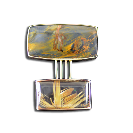 Pietersite & Rutilated Quartz Necklace: 14K