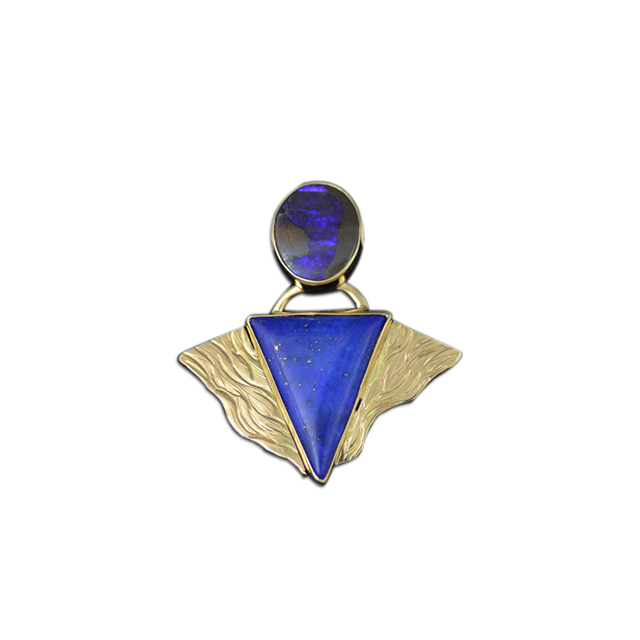 Boulder Opal and Lapis Lazuli  Necklace: 14K
