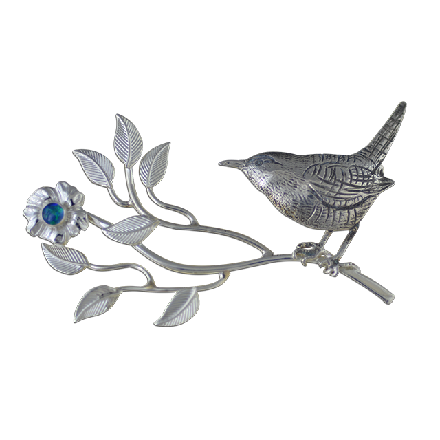 New! Original Bird on Branch Neckslide: Sterling Silver w/ Opal Triplet