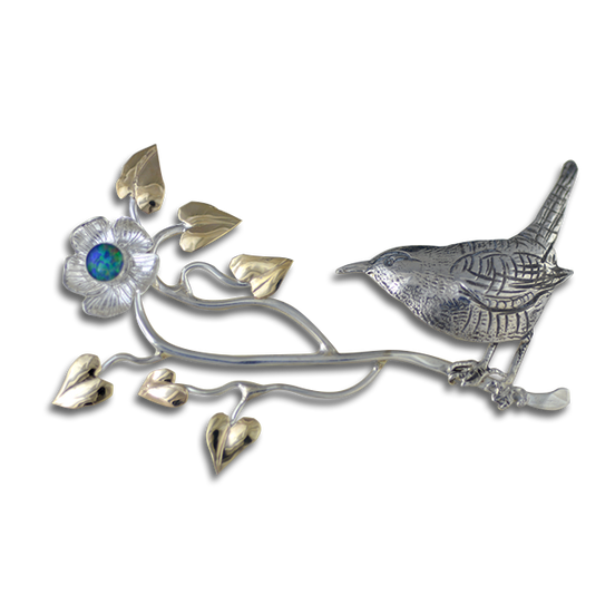 New! Original Bird on Branch Neckslide: Sterling Silver and 14K w/ Opal Triplet