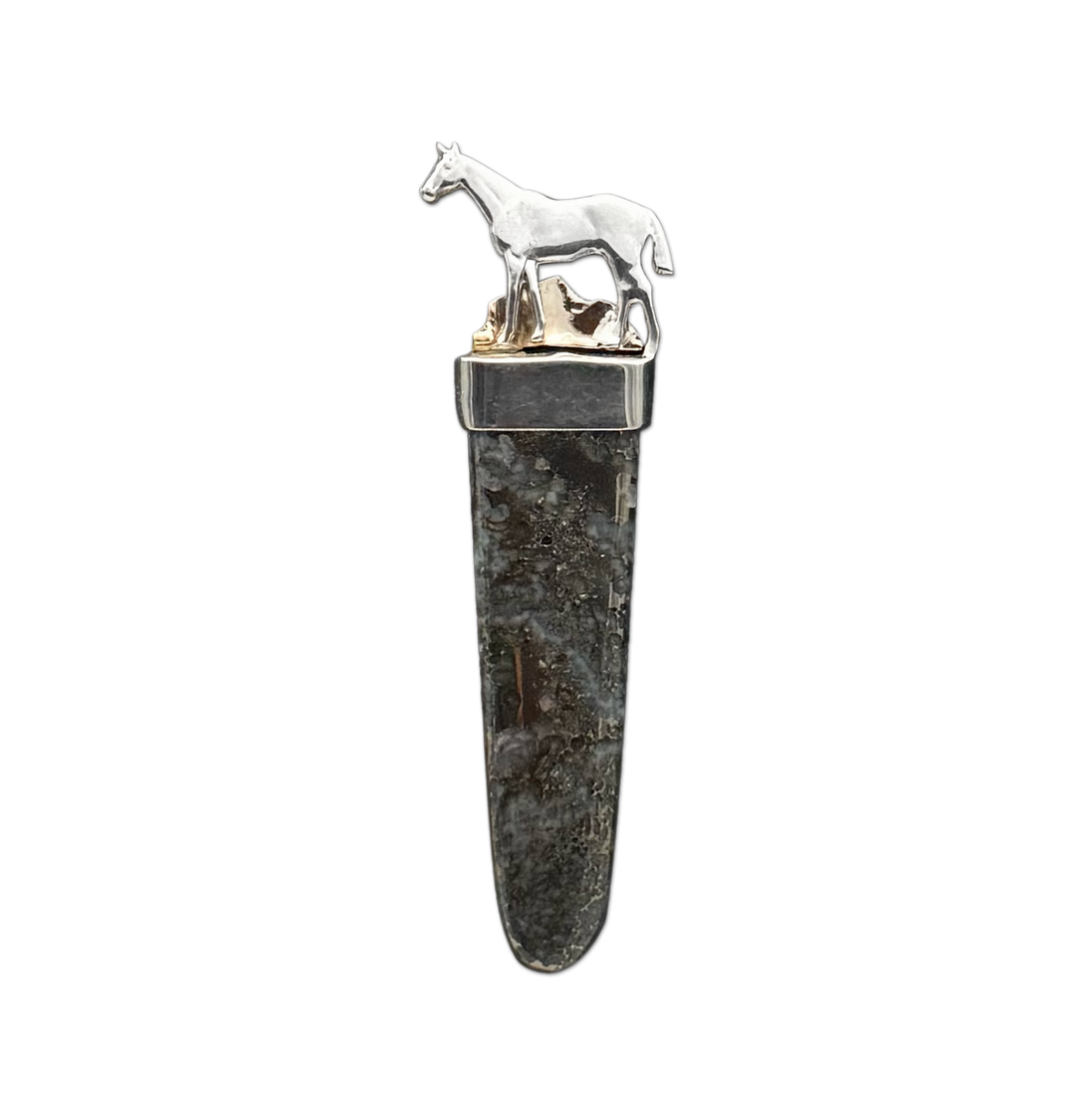 Horse on Pyrite Agate Necklace in Sterling and 14K