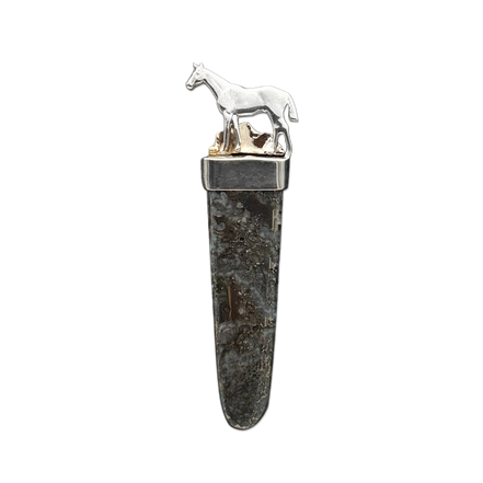 Horse on Pyrite Agate Necklace in Sterling and 14K