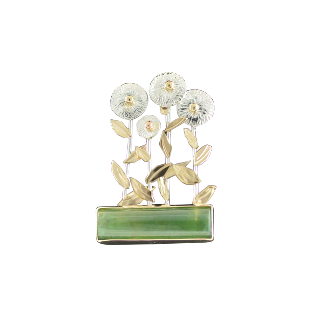 Original Pendant Dandelions - 14k/SS w/ Moss Agate