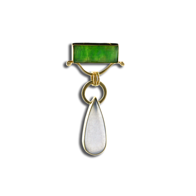 Blue Chalcedony/Green Stone Pendant: 14K