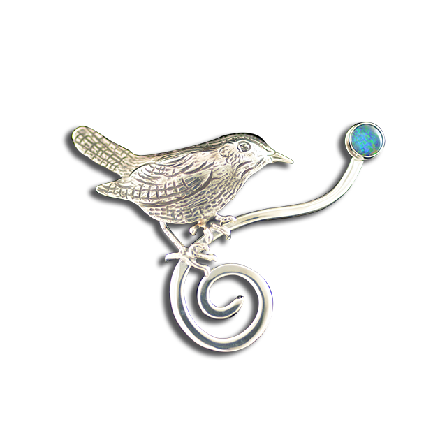 Original Pin/Pendant - Bird on a wire: SS w/ Opal