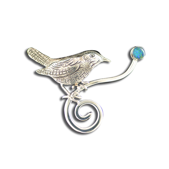 Original Pin/Pendant - Bird on a wire: SS w/ Opal