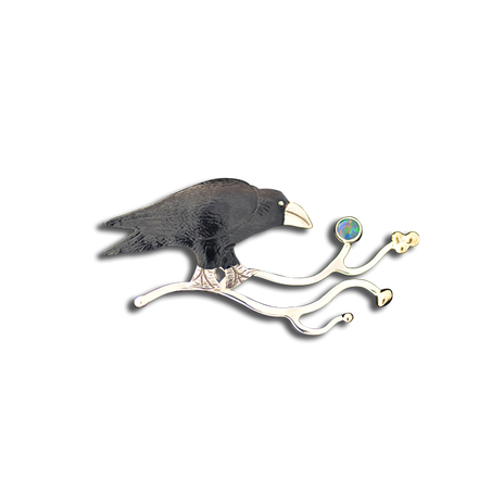 Original Pin/Pendant - Crow on Branch SS/14K - Opal