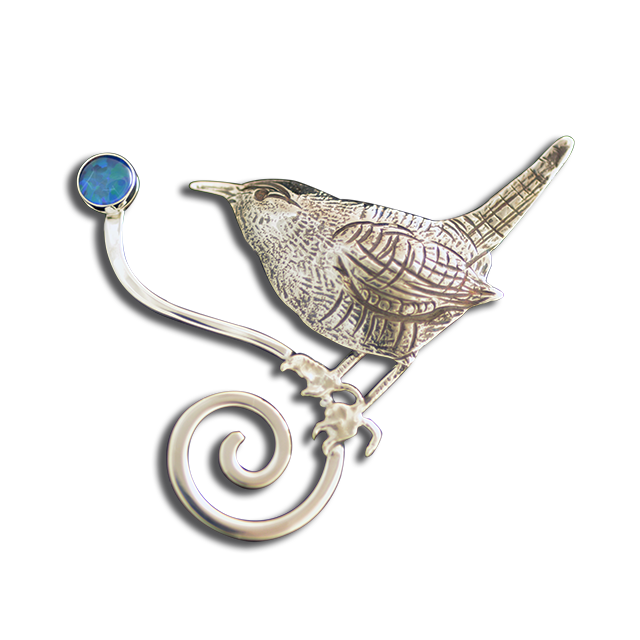 Original Pin/Pendant - Bird on a wire: SS w/ Opal