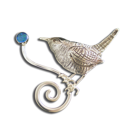 Original Pin/Pendant - Bird on a wire: SS w/ Opal