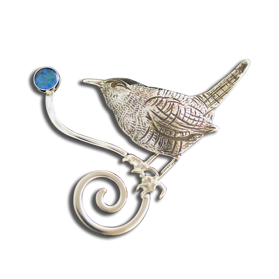 Original Pin/Pendant - Bird on a wire: SS w/ Opal