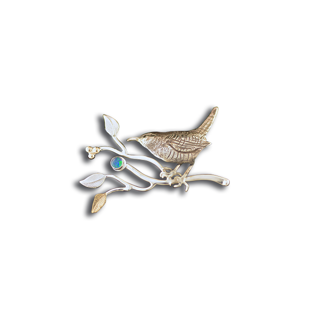 Original Pin/Pendant - Bird on a Branch: SS/14k/ Opal