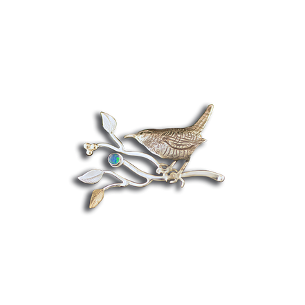 Original Pin/Pendant - Bird on a Branch: SS/14k/ Opal