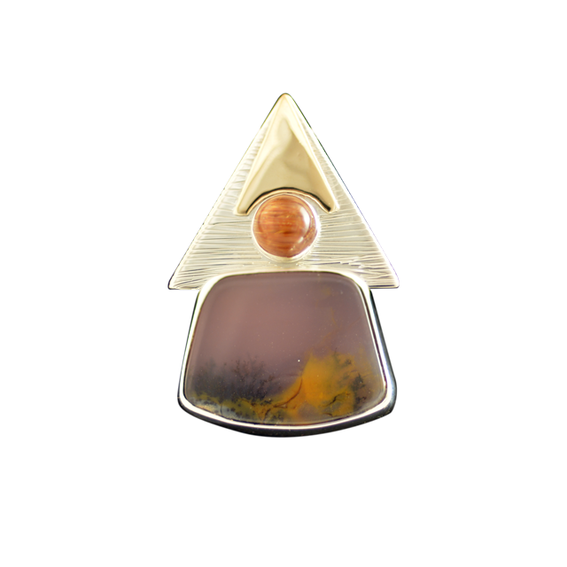 Moss Agate/Rutilated Quartz  Pin/Pendant: SS/14K