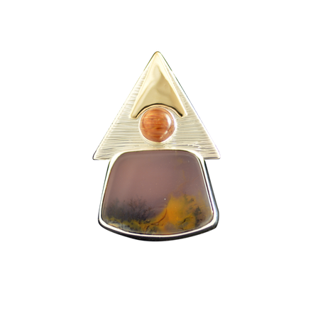 Moss Agate/Rutilated Quartz  Pin/Pendant: SS/14K