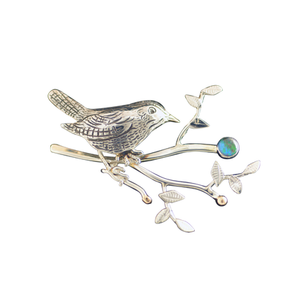 Original Pin/Pendant: Bird on Branch - SS/14K/Opal