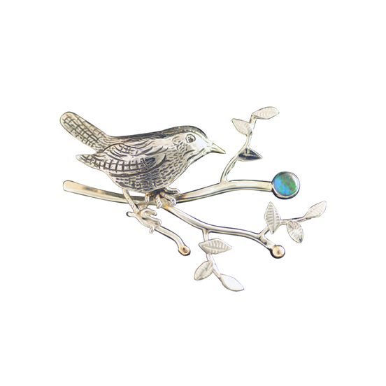 Original Pin/Pendant: Bird on Branch - SS/14K/Opal