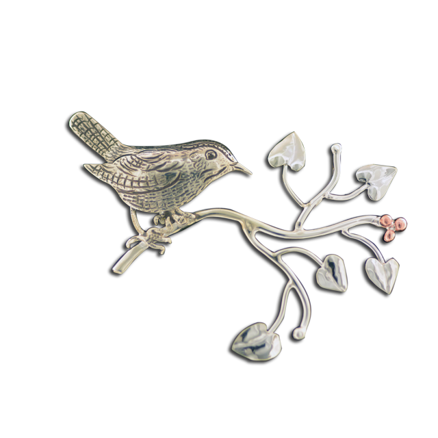 Original Pin/Pendant: Bird on Branch - SS/14K (yellow and rose)