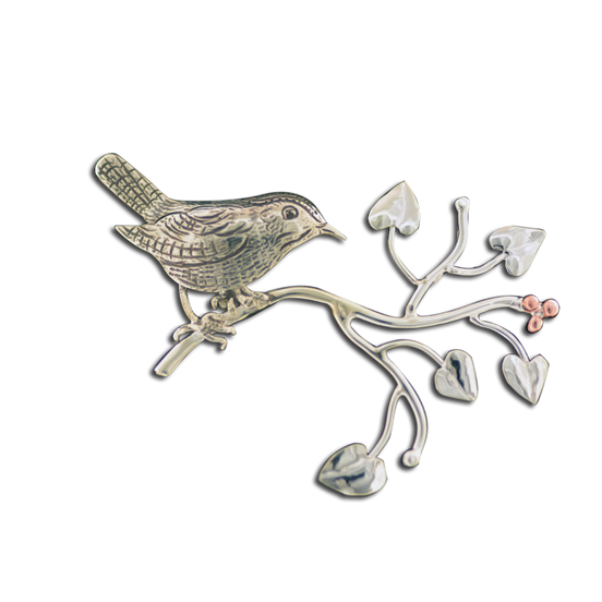 Original Pin/Pendant: Bird on Branch - SS/14K (yellow and rose)